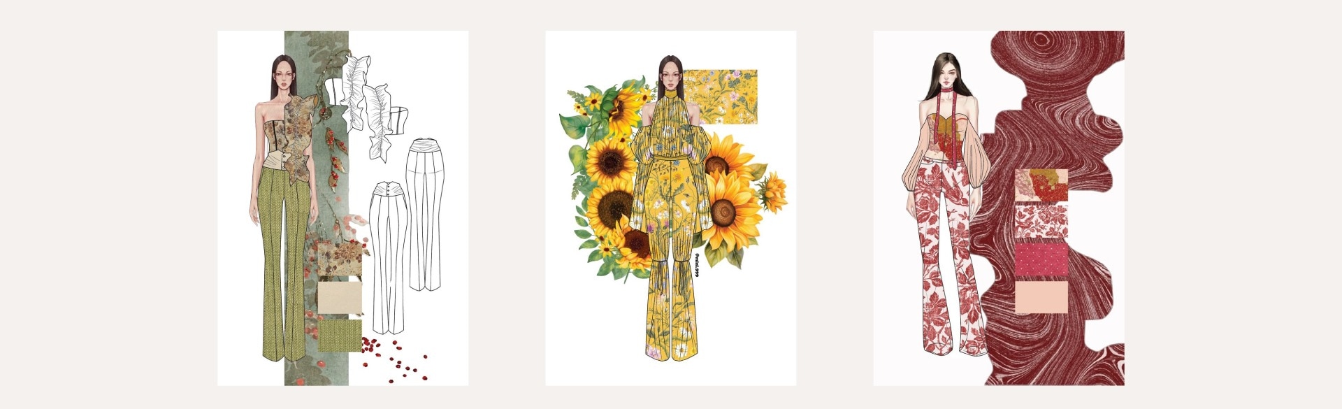 Fashion design concepts and fabric boards