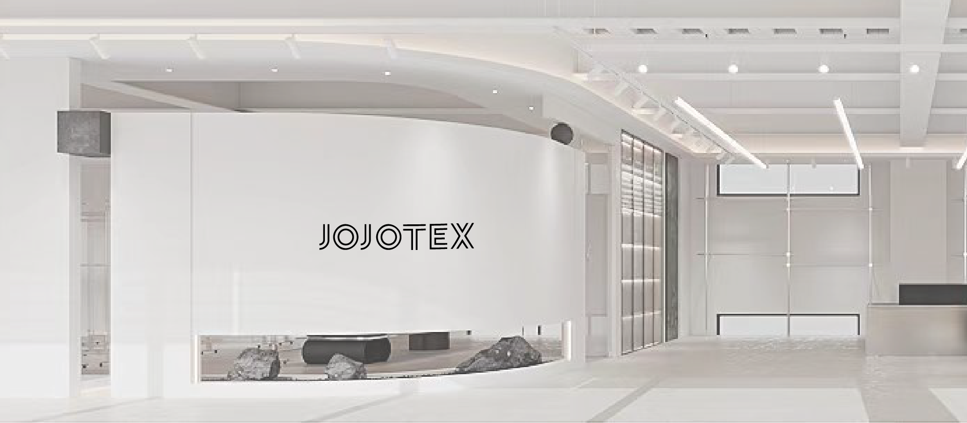 Minimal white DERUN office lobby